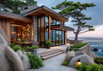 A cozy home on the cliff overlooking the ocean in California, overlooking the California coast at Big Sur.