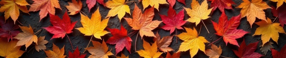 Asymmetrical autumn maple leaves scattered on ground, earthy tones , organic, leaf litter
