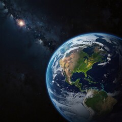 Fototapeta premium Planet Earth in dark outer space. Civilization. 