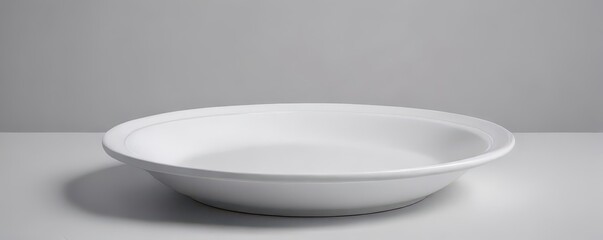 Clean white plate with a raised, smooth white rim , clean, object