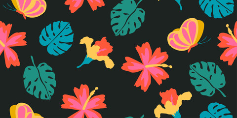 seamless pattern with colorful flowers