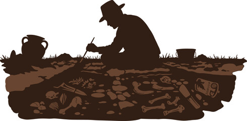 Naklejka premium Archaeologist Excavating Artifacts Silhouette
