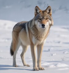 Naklejka premium Eurasian wolf, winter coat, snow drifts, frozen landscape, scenery, snow
