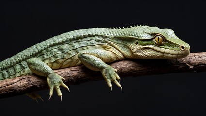 Naklejka premium A resting reptile with textured green and brown skin