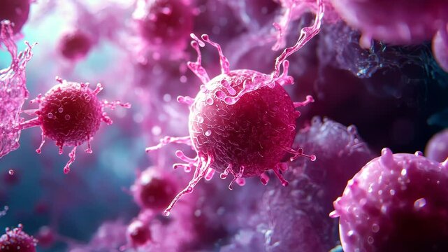 A highly detailed microscopic view of streptococcus cells in vibrant pink hues, emphasizing microbiology and science visuals