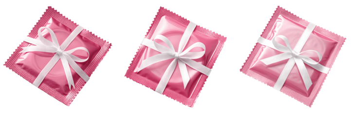 A pink gift box features a delicate pink ribbon tied in a bow, set against a clean white backdrop