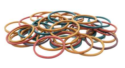 A pile of colorful rubbery circles