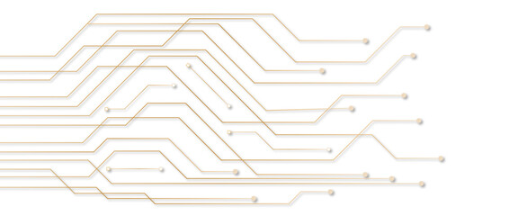 A golden background with golden circuit board lines,  golden dots and yellow chips 