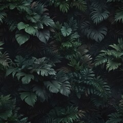 Dark, lush foliage creates an exotic, layered pattern  Mysterious, elegant feel , art, , illustration