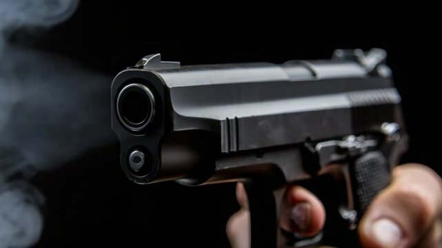 Fired Handgun with Smoke on Black Background