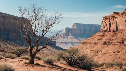 Breathtaking arid desert landscape with majestic mountains