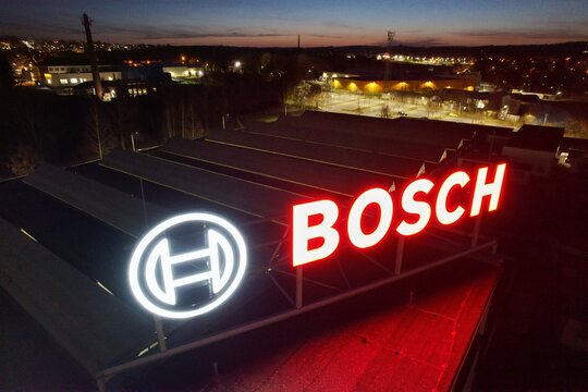 Gerlingen,Germany-April 12 2025: logo of BOSCH production plant factory and technology development center and headquarters
