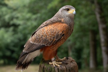 Hawk Perched on Stump in Natural Setting