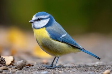 Obraz premium Blue Tit Bird on the Ground