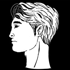 Young Man Side Profile Vector – Hand Drawn Black and White Male Portrait with Modern Hairstyle for Illustrations, Branding, and Design Projects
