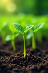 Vibrant green soybean seedlings with healthy root systems , healthy, plant life