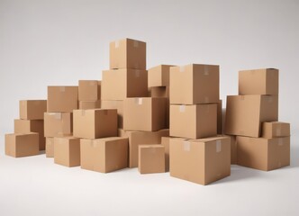 Obraz premium Several brown cardboard boxes arranged on a pure white backdrop , reuse, organic, arrangement