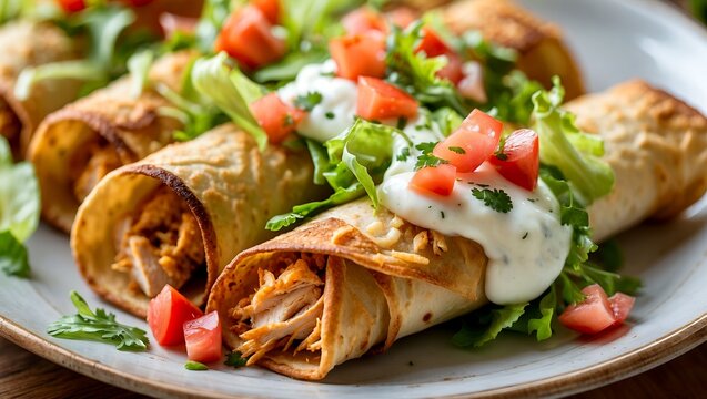 Crispy chicken flautas with fresh toppings
