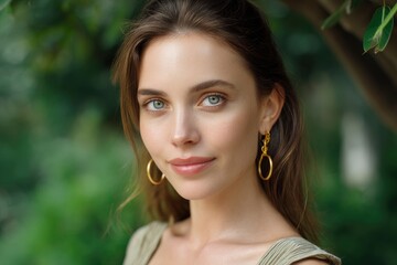 Fototapeta premium Woman with Gold Earrings Portrait