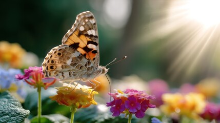 Obraz premium Butterfly on Flowers, Sunlight
