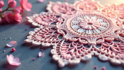 Obraz premium Intricate floral lace doily, delicate texture , refined, home, design