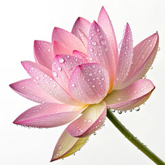 "Pink Lotus Flower with Dewdrops, Isolated on White Background"

