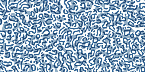 Vector Generative algorithm psychedelic blue background. Reaction-diffusion or turing pattern formation. Organic lines in memphis. Unique texture of homogeneous, uniform state in biological organisms.