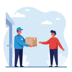 Receiving package from courier to customer. Delivery concept. Flat design style