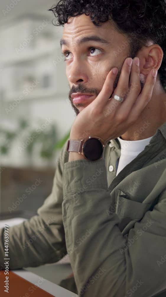 Poster businessman, tired and bored in office for burnout, low energy and fatigue or brain fog. exhausted, 