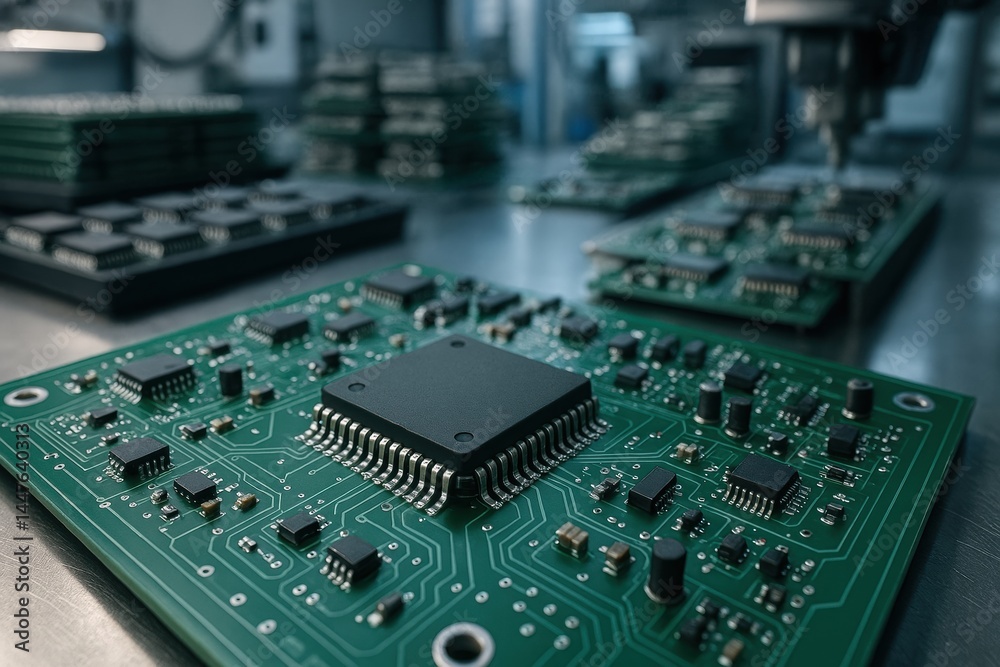 Poster advanced circuit board assembly process in a modern electronics manufacturing facility