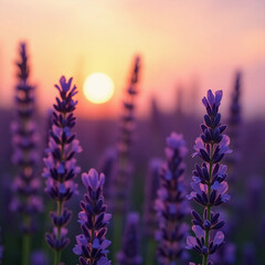 A captivating close-up of lavender flowers in full bloom, drenched in soft, ethereal light. 