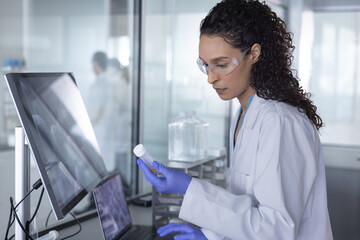 Woman scientist Concentrating on  Results and Analysis