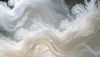 Soft, flowing white fabric billows and swirls, creating a sense of ethereal movement