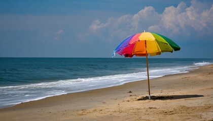 Colorful beach umbrella creating the perfect shade