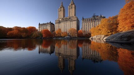 Obraz premium Spectacular autumnal hues paint Central Park's trees Captivating fall scenery in NYC - orange idyllic park red