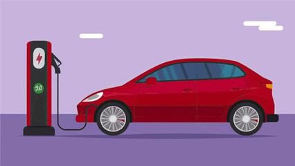 red electric car in the city