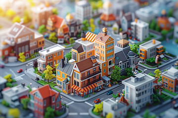 innovative concept of a smart city is brought to life through integration of artificial intelligence and advanced technologies, such as isometric 3D town visualization on smartphones, mobile devices, 