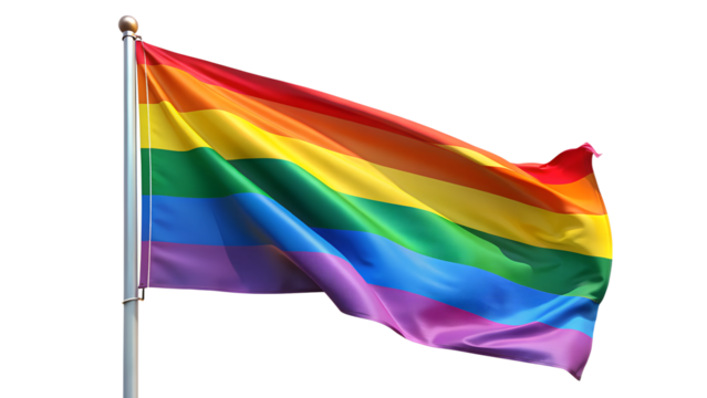 Waving Rainbow LGBT Flag Isolated on Transparent or White Background, PNG File