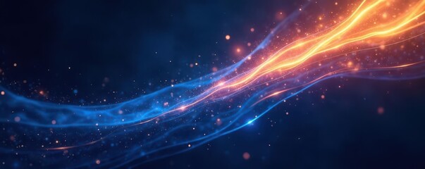 Fototapeta premium Abstract diagonal streaks of blue and gold light on dark background, geometric, wallpaper