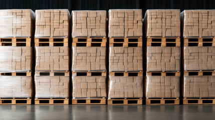 Stacking Frozen Goods on Pallets in a Frozen Food Factory Industrial Environment Aisle View