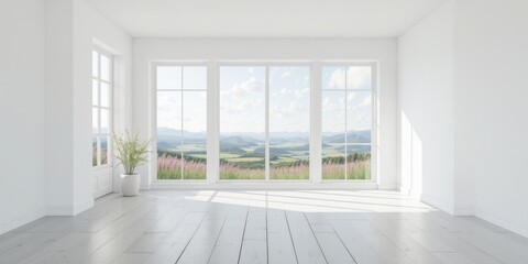 Fototapeta premium Scandinavian Summer Interior, Empty Room, White Design