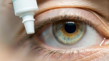 Extreme closeup of human eye receiving eye drop, showcasing natural blink and motion for instant relief and care. - Powered by Adobe