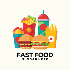 Flat Design Fast Food Combo with Burgers, Fries, and Soda