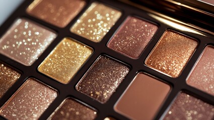 Fototapeta premium Gorgeous shimmering gold and brown eyeshadow palette