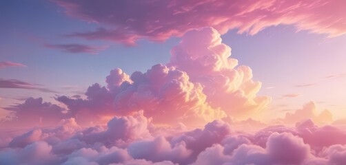 Dreamy pink, blue, yellow cloudscape, soft gradient, cloud,  pink