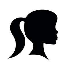 Female black silhouette of a girl's head. Elegant woman face, perfect for beauty, cosmetology, and hair salon logos. Vector isolated on white background.