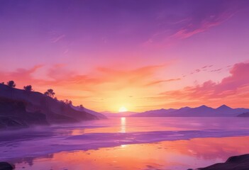 Dreamy sunset blend, orange and purple watercolor wash,  watercolor painting,  hues,  sky