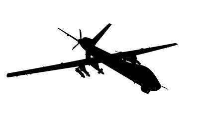Silhouette of the US MQ-9 Reaper strike reconnaissance drone. Illustration of the US Army's remotely piloted MQ-9 Reaper aircraft. Aerial reconnaissance using UAV.	