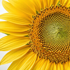 "Close-up of Vibrant Yellow Sunflower in Full Bloom on White Background"


