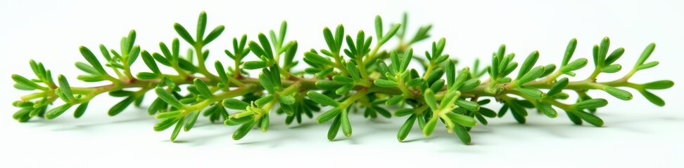 Fototapeta premium Close-up of vibrant thyme herb sprigs on white background, herb, isolated